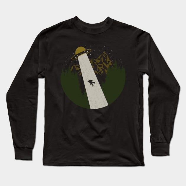 Bigfoot UFO Abduction Long Sleeve T-Shirt by Tesszero